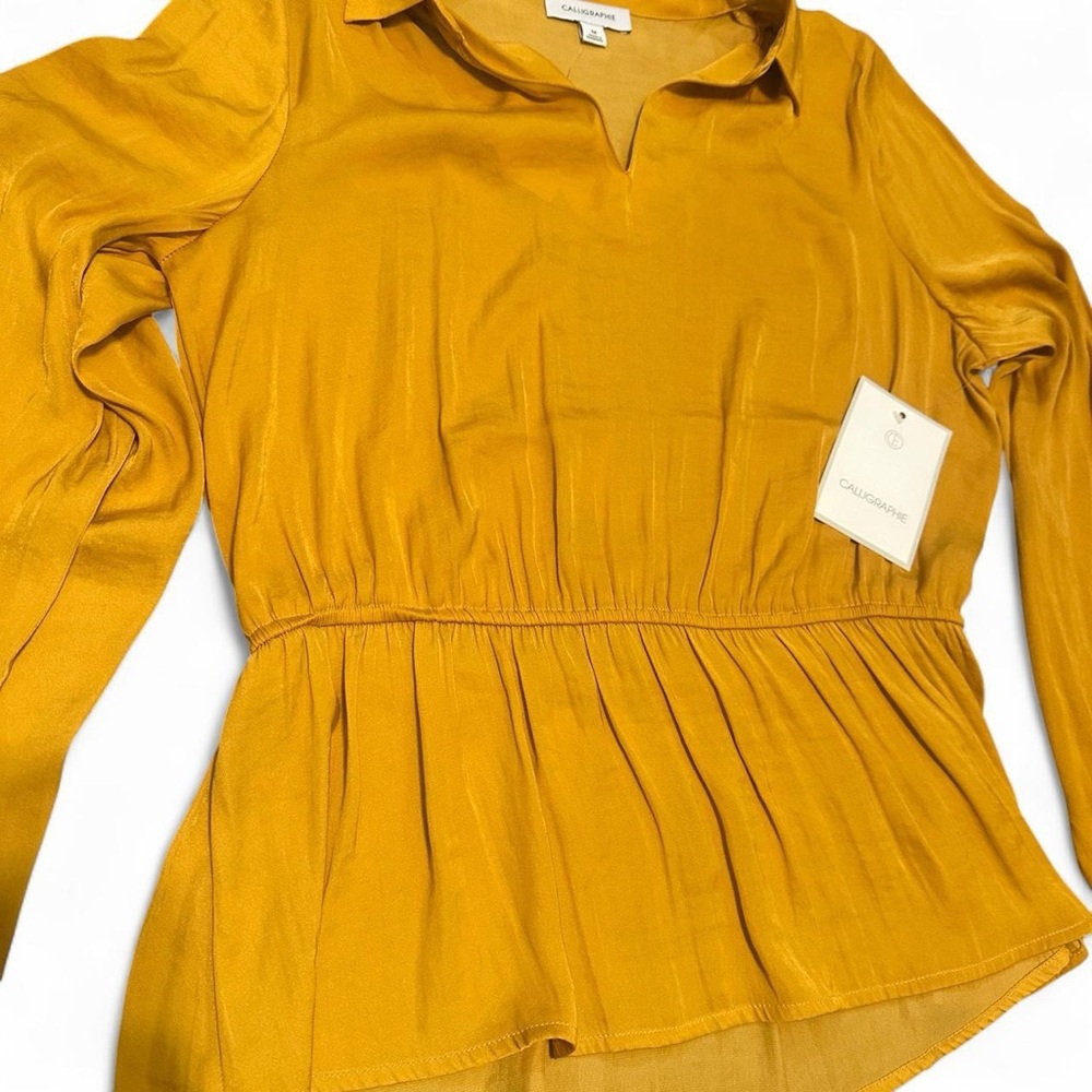Calligraphe Mustard Peplum Blouse – Size M - Picture 5 of 7